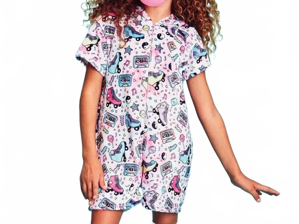 NEW ISCREAM let's roll plush romper in pink